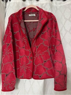 Premier Red Floral-Pattern Tapestry Jacket/Blazer Reversible